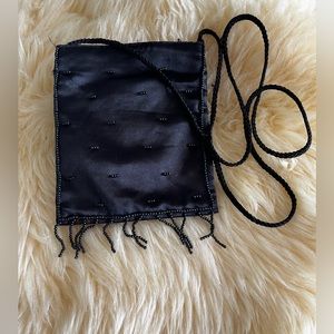 Black Fringed and Beaded Cross Body Evening Bag
